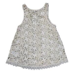 Ecote Ivory Cream Crochet Lace Sleeveless Cover Up Boho Tank Top Size Medium